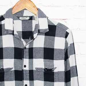 Salt Valley Button up Flannel Shirt Gray White Buffalo Plaid Men's Size Small